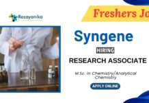 Research Associate Jobs at Syngene | MSc Chemistry Freshers Jobs