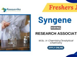 Research Associate Jobs at Syngene | MSc Chemistry Freshers Jobs