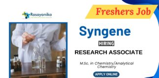 Research Associate Jobs at Syngene | MSc Chemistry Freshers Jobs