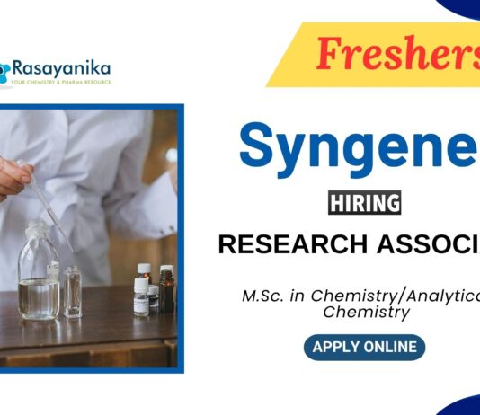 Research Associate Jobs at Syngene | MSc Chemistry Freshers Jobs
