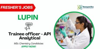 Freshers Chemistry Jobs at Lupin | Apply for Trainee Officer – API Analytical Freshers Chemistry Jobs at Lupin | Apply for Trainee Officer - API Analytical