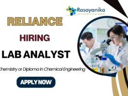 Reliance Careers 2025 Lab Analyst Vacancy in Vadodara-Chemical Engineering Job