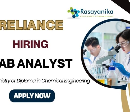 Reliance Careers 2025 Lab Analyst Vacancy in Vadodara-Chemical Engineering Job
