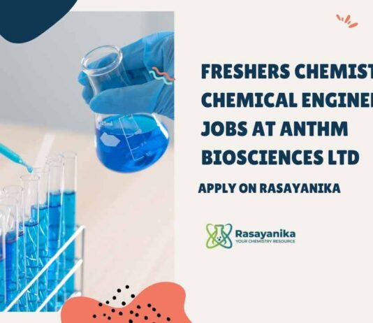 Freshers Chemistry Jobs at Anthem Biosciences Ltd - Apply on Rasayanika