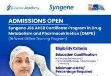 Syngene JSS AHER Certificate Program in Drug Metabolism and Pharmacokinetics (DMPK) | Batch 1 Admissions Open