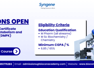 Syngene–JSS AHER Certificate Program in Drug Metabolism and Pharmacokinetics (DMPK) | Batch 1 Admissions Open Syngene–JSS AHER Certificate Program Admissions Open For Batch 1