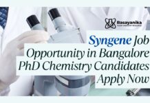 Research Jobs at Syngene | PhD Chemistry Candidates Apply Now