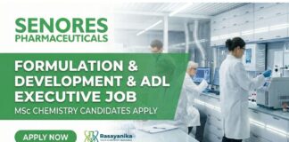 Executive Jobs at Senores Pharmaceuticals | MSc Chemistry Candidates Apply