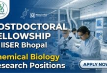 Postdoctoral Fellowship at IISER Bhopal | Chemical Biology Research Positions
