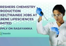 Freshers BSc Chemistry Trainee Jobs at Arene Lifesciences Limited, Apply on Rasayanika
