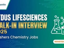 Chemistry Jobs at Zydus Lifesciences | Attend the Walk-In Interview