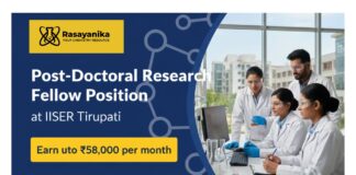 Post-Doctoral Fellowship at IISER Tirupati | PhD Chemistry Jobs