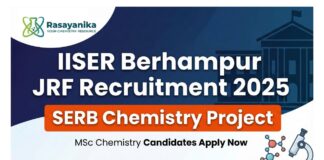 JRF Jobs at IISER Berhamnpur | MSc Chemical Sciences Candidates Apply Now