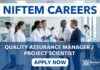 MSc Chemistry Jobs at NIFTEM | Apply Now and Earn up to 48,000/- per month NIFTEM Careers: Quality Assurance Manager/ Project Scientist | Apply Now