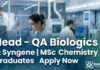 MSc Chemistry Jobs: Head – QA Biologics at Syngene Syngene Careers: QA Jobs in Bangalore | MSc Chemistry Graduates Apply Now