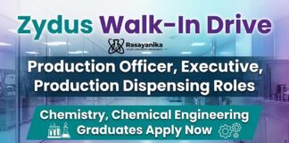 Walk-In Interview at Zydus Lifesciences for Chemistry & Chemical Engineering Jobs 