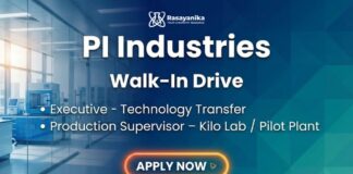 MSc Chemistry Jobs PI Industry | Attend the Walk-in Interview 