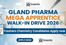 Gland Pharma Mega Chemistry Apprentice Walk-In Drive 2026 – Apply Now Freshers Jobs at Gland Pharma | BSc Chemistry Jobs in Hyderabad