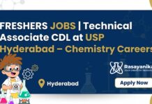 Freshers Jobs | MSc Chemistry Jobs | Technical Associate, CDL at USP Hyderabad Freshers Jobs at USP | Technical Associate Role For MSc Chemistry Candidates