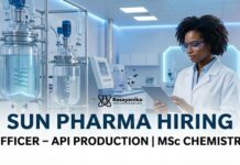 Sun Pharma Hiring Officer – API Production | MSc Chemistry Jobs