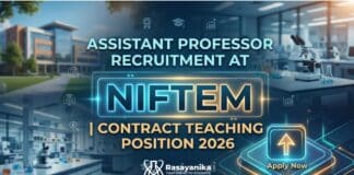 Assistant Professor Recruitment at NIFTEM | Chemistry Candidates Apply Now