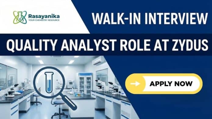 Chemistry Career Opportunity | QC Analyst at Zydus Lifesciences | Walk-In Drive Chemistry Career Opportunity | QC Analyst at Zydus Lifesciences | Walk-In Drive