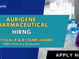 R&D Job in Chemistry at Aurigene Pharmaceutical | PhD Chemistry Graduates Apply Now 