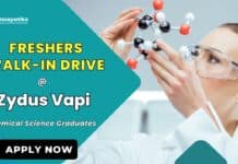BSc Chemistry Freshers Job at Zydus | Walk-In Interview 2026
