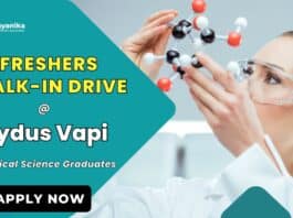 BSc Chemistry Freshers Job at Zydus | Walk-In Interview 2026