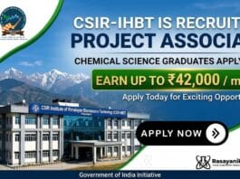 MSc Chemistry Job at CSIR IHBT | Apply for Project Associate Job 