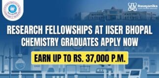 IISER Bhopal is Recruiting MSc Chemistry Graduates for Research Fellowship | Apply & earn up to Rs. 37,000 p.m. JRF Job at IISER Bhopal | MSc Chemistry Graduates Apply Now for Government Fellowship