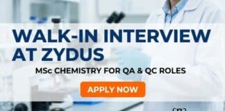 Walk-In Drive at Zydus for MSc Chemistry Graduates | Apply Now MSc Chemistry Job Walk-In Interview at Zydus Lifesciences | Apply Now