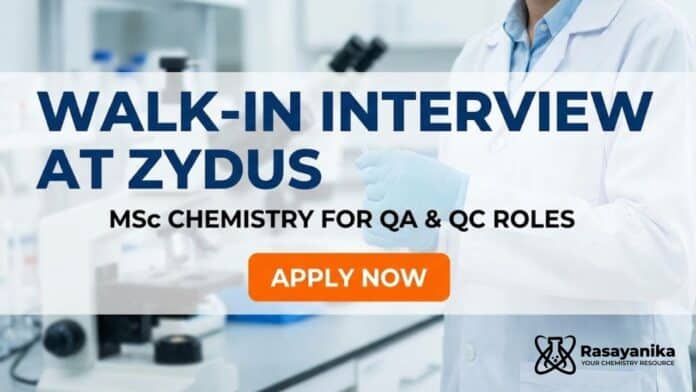 MSc Chemistry Job Walk-In Interview at Zydus Lifesciences | Apply Now MSc Chemistry Job Walk-In Interview at Zydus Lifesciences | Apply Now