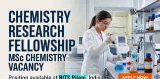 BITS Pilani Chemistry Research Fellowship 2026 – MSc Chemistry Vacancy Open Chemistry Research Fellowship at BITS Pilani | Chemistry Vacancy