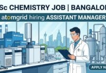 Atomgrid Hiring MSc Chemistry Graduates | Apply For Assistant Manager Role MSc Chemistry Job Bangalore | Atomgrid Hiring Assistant Manager