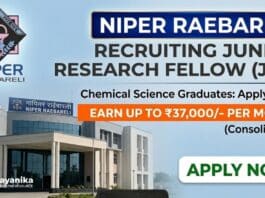 JRF Job at NIPER Raebareli | MSc Chemistry Graduates Apply Now