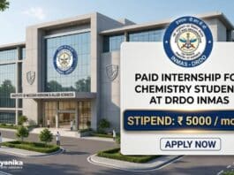 Paid Internship for Chemistry Students at INMAS | Chemical Science Graduates Apply Now