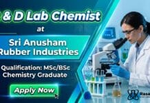MSc Chemistry Job at Sri Anusham Rubber Industries | Apply for R & D Lab Chemist Role R&D Lab Chemist Job at Sri Anusham Rubber Industries | Chemistry Graduates Apply Now