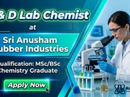 R&D Lab Chemist Job at Sri Anusham Rubber Industries | Chemistry Graduates Apply Now