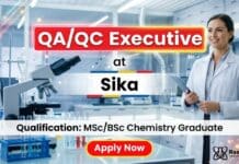 Quality Executive Job at Sika | MSc/BSc Chemistry Graduates Apply Now