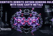 oxygen bonding with rare earth metals showing neodymium forming a new type of oxygen bond in a futuristic lab setup