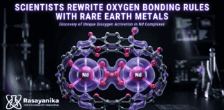 oxygen bonding with rare earth metals showing neodymium forming a new type of oxygen bond in a futuristic lab setup