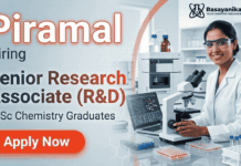 MSc Chemistry Job at Piramal Career Research Associate jobs R&D role