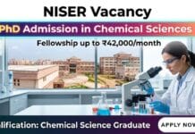 PhD Admission at NISER Vacancy 2026 | Chemical Sciences Graduates Apply & earn up to ₹42,000/month PhD Admission in Chemical Sciences | NISER Vacancy 2026