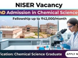 PhD Admission in Chemical Sciences | NISER Vacancy 2026
