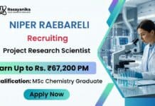 MSc Chemistry Job at NIPER Raebareli | Apply Now for Project Research Scientist & Earn Up to Rs. ₹67,200 PM Project Scientist Govt Vacancy at NIPER Raebareli | MSc Chemistry Graduates Apply Now