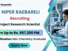 Project Scientist Govt Vacancy at NIPER Raebareli | MSc Chemistry Graduates Apply Now