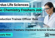 BSc Chemistry Freshers Job at Zydus | Apply Now for Production Trainee Officer