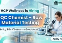 HCP Wellness is hiring QC Chemist Role | Apply Now QC Chemist Job at HCP Wellness | MSc/ BSc Chemistry Graduates Apply Now