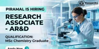Piramal is Hiring MSc Chemistry Graduates for Research Associate Role | Apply Now MSc Chemistry Job at Piramal Pharma | Apply for Research Associate Role